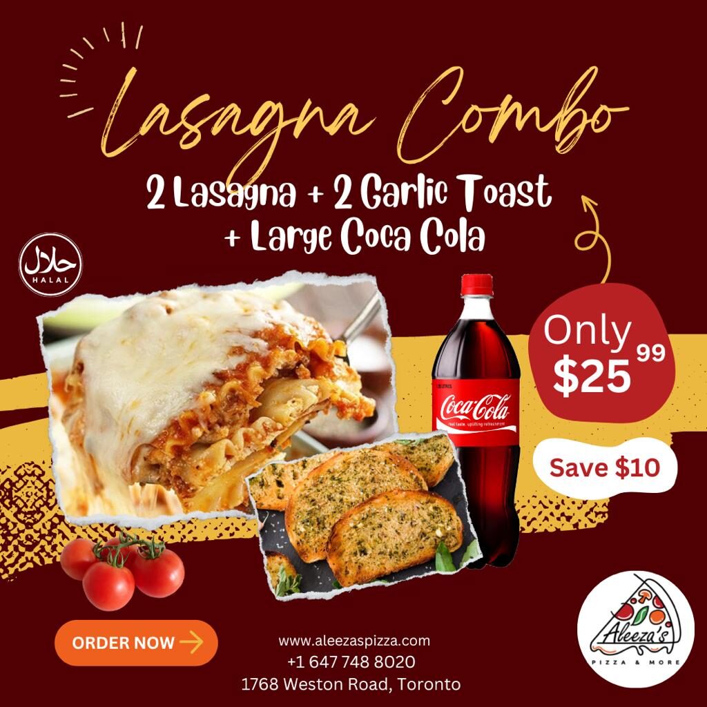 A square serving of freshly baked lasagna, layered with thick pasta sheets, savory tomato sauce, seasoned ground beef, and melted cheese. Served on a white plate with a side salad of crisp greens and colorful vegetables, drizzled with a tangy vinaigrette dressing.